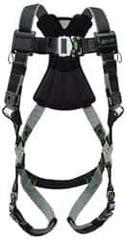 Miller - 400 Lb Capacity, Size Universal, Full Body Construction Safety Harness - Polyester (Outer) & Webbing, Quick Connect Leg Strap, Quick Connect Chest Strap, Green/Black - USA Tool & Supply