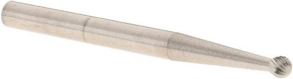 M.A. Ford - 3/32" Cut Diam, 1/8" Shank Diam, Ball Head Double Cut Burr - Carbide, Radius End, 5/64" LOC, 1-1/2" OAL - USA Tool & Supply