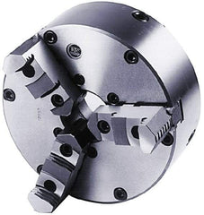 BTC - 3 Jaws, 8" Diam, Self Centering Manual Lathe Chuck - Plain Back Mount Spindle, Adjustable, Reversible, 3,100 Max RPM, 2.264" Through Hole Diam, Cast Iron - USA Tool & Supply