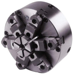 BTC - 6 Jaws, 8" Diam, Self Centering Manual Lathe Chuck - Plain Back Mount Spindle, Adjustable, Reversible, 2,200 Max RPM, 2.264" Through Hole Diam, Cast Iron - USA Tool & Supply