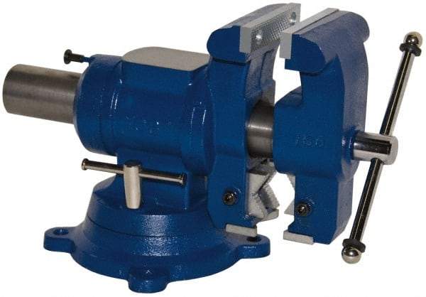 Yost Vises - 5-1/8" Jaw Width x 4, 4-1/2" (V-Jaw) Jaw Opening Capacity, 3-1/2" Throat Depth, Bench & Pipe Combination Vise - 23/32 to 3" Pipe Capacity, Swivel Base, Bolt Down Attachment, Cast Iron - USA Tool & Supply