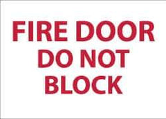 NMC - Fire Door - Do Not Block, Pressure Sensitive Vinyl Fire Sign - 14" Wide x 10" High, Glow-in-the-Dark - USA Tool & Supply