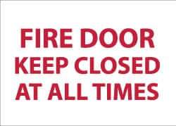 NMC - Fire Door - Keep Closed at All Times, Pressure Sensitive Vinyl Fire Sign - 14" Wide x 10" High, Glow-in-the-Dark - USA Tool & Supply