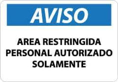 NMC - "Area Restringida - Personal Autorizado Solamente", 10" Long x 14" Wide, Pressure-Sensitive Vinyl Safety Sign - Rectangle, 0.004" Thick, Use for Security & Admittance - USA Tool & Supply