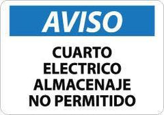 NMC - "Aviso - Cuarto Electrico - Almacenaje No Permitido", 10" Long x 14" Wide, Aluminum Safety Sign - Rectangle, 0.04" Thick, Use for Workplace/Safety - USA Tool & Supply