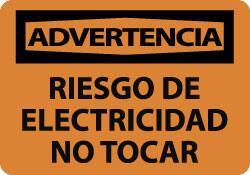 NMC - "Advertencia - Riesgo de Electricidad - No Tocar", 10" Long x 14" Wide, Aluminum Safety Sign - Rectangle, 0.04" Thick, Use for Workplace/Safety - USA Tool & Supply