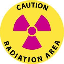 NMC - Caution - Radiation Area, Anti-Skid Pressure-Sensitive Vinyl Floor Sign - Round, Black & Magenta on Yellow, Adhesive Backed, For Accident Prevention - USA Tool & Supply