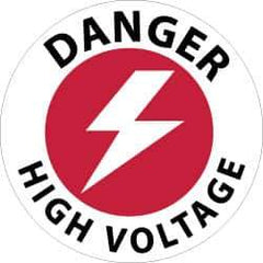 NMC - Danger - High Voltage, Anti-Skid Pressure-Sensitive Vinyl Floor Sign - Round, Black & Red on White, Adhesive Backed, For Accident Prevention - USA Tool & Supply