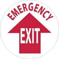 NMC - Emergency Exit, Anti-Skid Pressure-Sensitive Vinyl Floor Sign - Round, Red on White, Adhesive Backed, For Exit, Entrance & Directional - USA Tool & Supply