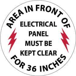 NMC - Area in Front of Electrical Panel Must Be Kept Clear for 36 Inches, Anti-Skid Pressure-Sensitive Vinyl Floor Sign - Round, Black & Red on White, Adhesive Backed, For Accident Prevention - USA Tool & Supply