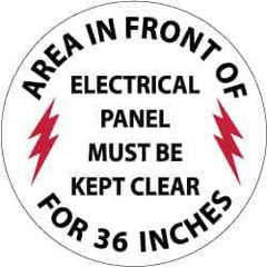 NMC - Area in Front of Electrical Panel Must Be Kept Clear for 36 Inches, Anti-Skid Pressure-Sensitive Vinyl Floor Sign - Round, Black & Red on White, Adhesive Backed, For Accident Prevention - USA Tool & Supply