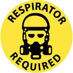 NMC - Respirator Required, Anti-Skid Pressure-Sensitive Vinyl Floor Sign - Round, Black on Yellow, Adhesive Backed, For Accident Prevention - USA Tool & Supply