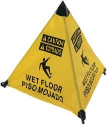 NMC - Caution - Wet Floor, 18" High, Plastic Floor Sign - English/Spanish, POP-UP, Black on Yellow, For Restroom, Janitorial & Housekeeping - USA Tool & Supply