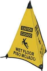 NMC - Caution - Wet Floor, 31" High, Plastic Floor Sign - English/Spanish, POP-UP, Black on Yellow, For Restroom, Janitorial & Housekeeping - USA Tool & Supply