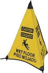 NMC - Caution - Wet Floor, 31" High, Plastic Floor Sign - English/Spanish, POP-UP, Black on Yellow, For Restroom, Janitorial & Housekeeping - USA Tool & Supply