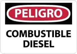 NMC - "Peligro - Combustible Diesel", 10" Long x 14" Wide, Aluminum Safety Sign - Rectangle, 0.04" Thick, Use for Workplace/Safety - USA Tool & Supply