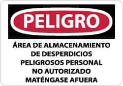 NMC - "Peligro - Area de Almacenamiento de Desperdicios Peligrosos Personal No Autorizado Matengase Afuera", 10" Long x 14" Wide, Aluminum Safety Sign - Rectangle, 0.04" Thick, Use for Workplace/Safety - USA Tool & Supply