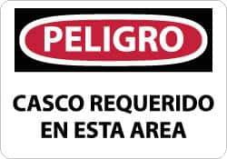 NMC - "Peligro - Casco Requerido en Esta Area", 10" Long x 14" Wide, Rigid Plastic Safety Sign - Rectangle, 0.05" Thick, Use for Accident Prevention - USA Tool & Supply