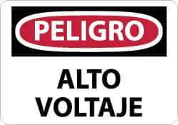 NMC - "Peligro - Alto Voltaje", 10" Long x 14" Wide, Pressure-Sensitive Vinyl Safety Sign - Rectangle, 0.004" Thick, Use for Workplace/Safety - USA Tool & Supply