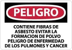 NMC - "Peligro - Contiene Fibras de Asbesto Evitar la Formacion de Polvo Peligro de Enfermedad de los Pulmones y Cancer", 10" Long x 14" Wide, Aluminum Safety Sign - Rectangle, 0.04" Thick, Use for Workplace/Safety - USA Tool & Supply