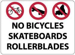 NMC - "No Bicycles, Skateboards, Rollerblades", 14" Long x 20" Wide, Rigid Plastic Safety Sign - Rectangle, 0.05" Thick, Use for Security & Admittance - USA Tool & Supply