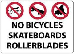 NMC - "No Bicycles, Skateboards, Rollerblades", 14" Long x 20" Wide, Rigid Plastic Safety Sign - Rectangle, 0.05" Thick, Use for Security & Admittance - USA Tool & Supply