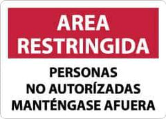 NMC - "Area Restringida - Personas No Autorizadas Mantengase Afuera", 10" Long x 14" Wide, Aluminum Safety Sign - Rectangle, 0.04" Thick, Use for Security & Admittance - USA Tool & Supply