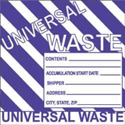 NMC - Hazardous Materials Label - Legend: Universal Waste, English, Black, White & Purple, 6" Long x 6" High, Sign Muscle Finish - USA Tool & Supply