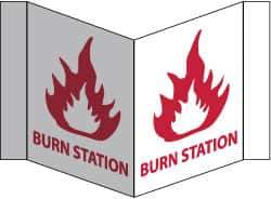 NMC - "Burn Station", 8" Long x 14-1/2" Wide, Rigid Plastic Safety Sign - Rectangle, 0.125" Thick, Use for First Aid - USA Tool & Supply