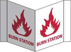 NMC - "Burn Station", 8" Long x 14-1/2" Wide, Rigid Plastic Safety Sign - Rectangle, 0.125" Thick, Use for First Aid - USA Tool & Supply