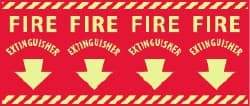 NMC - Fire Extinguisher, Pressure Sensitive Vinyl Fire Sign - 24" Wide x 12" High, Glow-in-the-Dark - USA Tool & Supply