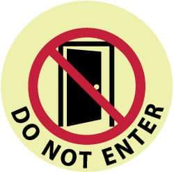 NMC - Do Not Enter, Anti-Skid Polyester Floor Sign - Round, Red & Black on Yellow (Glow), Adhesive Backed, For Security & Admittance - USA Tool & Supply