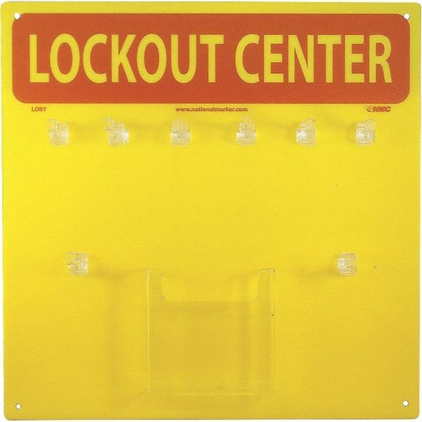 NMC - Empty Plexiglass Tag and Padlock / Hasp Station - 14 Inch Wide x 14 Inch High, Yellow and Yellow on Red - USA Tool & Supply