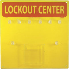 NMC - Empty Plexiglass Tag and Padlock / Hasp Station - 14 Inch Wide x 14 Inch High, Yellow and Yellow on Red - USA Tool & Supply