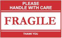 NMC - Please Handle with Care - Fragile - Thank You Shipping Label - 2-1/2" High x 4" Wide - USA Tool & Supply