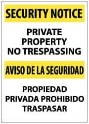 NMC - "Security Notice - Private Property - No Trespassing", 20" Long x 14" Wide, Rigid Plastic Safety Sign - Rectangle, 0.04" Thick, Use for Security & Admittance - USA Tool & Supply