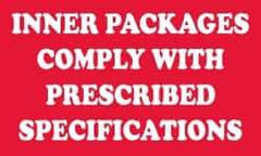 NMC - Inner Packages Comply with Prescribed Specifications DOT Shipping Label - 3" High x 5" Wide - USA Tool & Supply