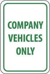 NMC - "Company Vehicles Only", 12" Wide x 18" High, Aluminum Parking Lot Traffic Signs - 0.063" Thick, Green on White, Rectangle, Post Mount - USA Tool & Supply