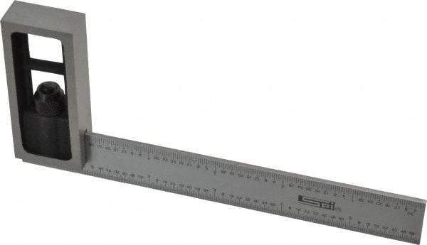 SPI - 6 Inch Long, English and Metric Double Square - 1/64 and 1/32 Inch Graduation, 0.5 and 1mm Graduation, Hardened Steel - USA Tool & Supply