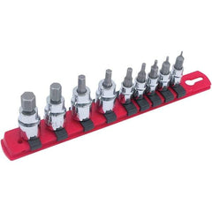 Wiha - 9 Piece 1/4 & 3/8" Drive Hex Bit Socket Set - 1.5 to 10mm Hex, Comes in Rail - USA Tool & Supply