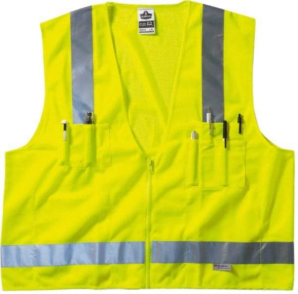 Ergodyne - Size 2X/3XL High Visibility Lime Mesh/Solid Surveyor's Vest - 52 to 58" Chest, ANSI/ISEA 107, Zipper Closure, 6 Pockets, Polyester - USA Tool & Supply