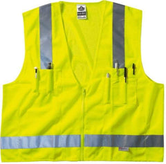 Ergodyne - Size S/M High Visibility Lime Mesh/Solid Surveyor's Vest - 36 to 44" Chest, ANSI/ISEA 107, Zipper Closure, 6 Pockets, Polyester - USA Tool & Supply