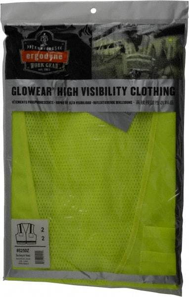 Ergodyne - Size L/XL High Visibility Lime Mesh/Solid Surveyor's Vest - 44 to 52" Chest, ANSI/ISEA 107, Zipper Closure, 6 Pockets, Polyester - USA Tool & Supply