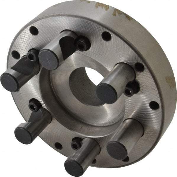 Buck Chuck Company - Adapter Back Plate for 6" Diam Self Centering Lathe Chucks - D1-5 Mount, 1-1/2" Through Hole Diam, 3.109mm ID, 5.88" OD, 1.26" Flange Height, Steel - USA Tool & Supply