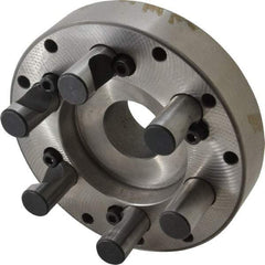 Buck Chuck Company - Adapter Back Plate for 6" Diam Self Centering Lathe Chucks - D1-5 Mount, 1-1/2" Through Hole Diam, 3.109mm ID, 5.88" OD, 1.26" Flange Height, Steel - USA Tool & Supply