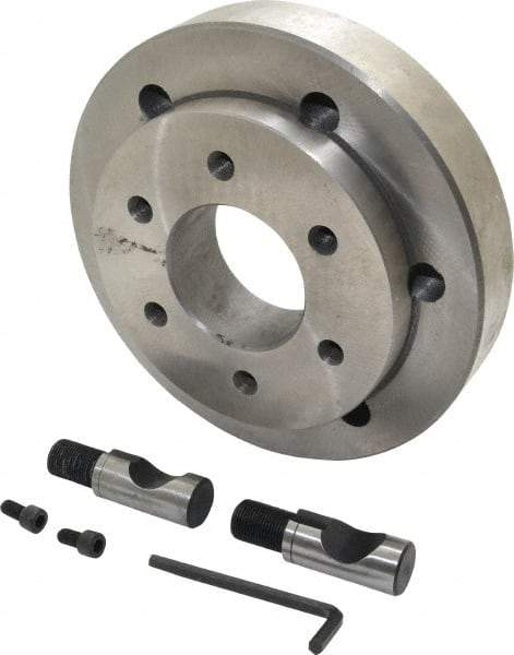 Buck Chuck Company - Adapter Back Plate for 10" Diam Self Centering Lathe Chucks - D1-8 Mount, 3.03" Through Hole Diam, 6.344mm ID, 8.03" OD, 1.566" Flange Height, Steel - USA Tool & Supply