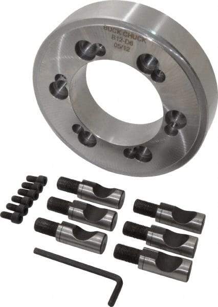 Buck Chuck Company - Adapter Back Plate for 12" Diam Self Centering Lathe Chucks - D1-6 Mount, 4.062" Through Hole Diam, 7-7/8" OD, 1.437" Flange Height, Steel - USA Tool & Supply