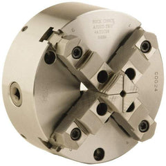 Buck Chuck Company - 4 Jaws, 6" Diam, Self Centering Manual Lathe Chuck - Front Mount, Adjustable, Reversible, 4,600 Max RPM, 1.78" Through Hole Diam, Forged Steel - USA Tool & Supply