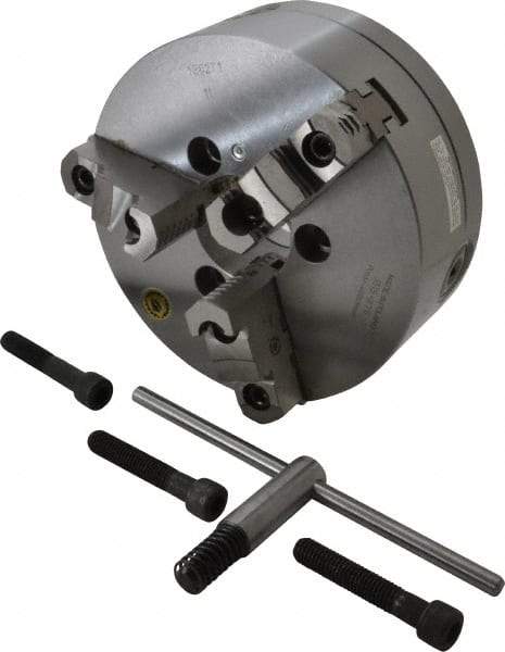 Bison - 3 Jaws, 8" Diam, Self Centering Manual Lathe Chuck - A1-6 Mount Spindle, Reversible, 4,000 Max RPM, 2.1653" Through Hole Diam, 0.001" Axial Runout, 0.0016" Radial Runout, Forged Steel - USA Tool & Supply