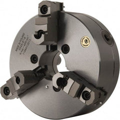 Bison - 3 Jaws, 8" Diam, Self Centering Manual Lathe Chuck - D1-6 Mount Spindle, Reversible, 4,000 Max RPM, 2.1653" Through Hole Diam, 0.001" Axial Runout, 0.0016" Radial Runout, Forged Steel - USA Tool & Supply
